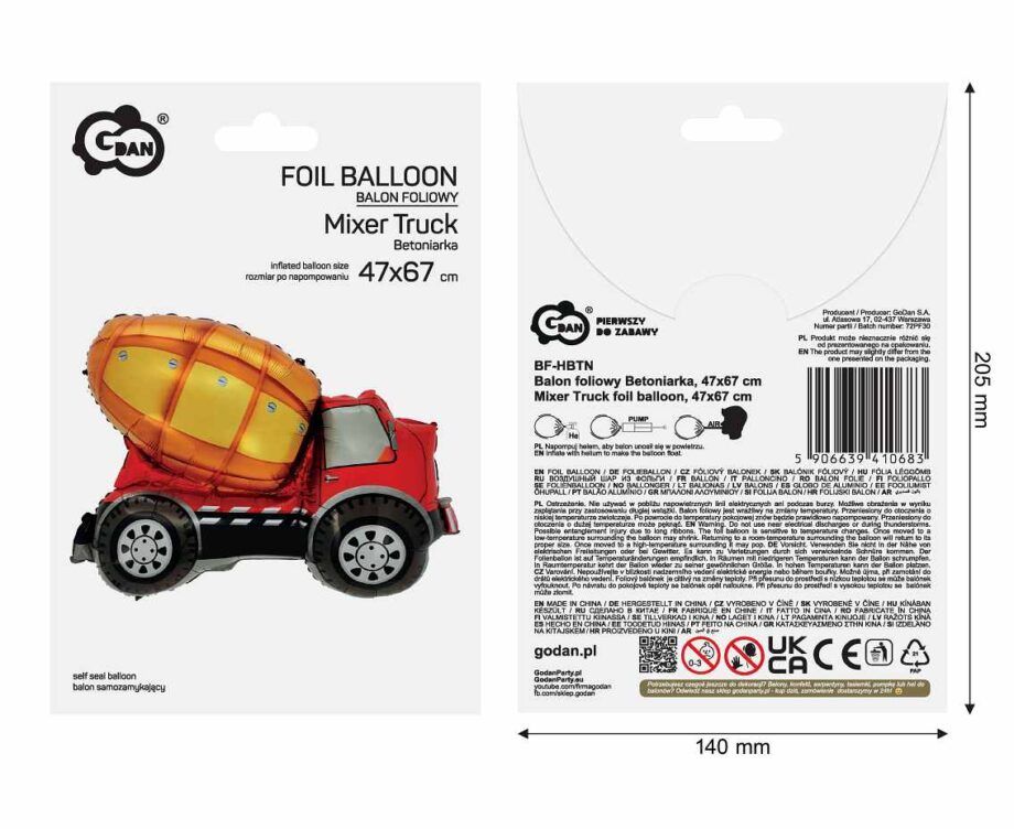 Balon din folie Betoniera 47*67 cm - imagine 2
