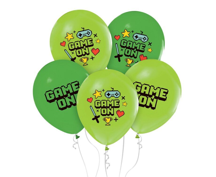Set baloane latex 30 cm (12") Game On, 5 baloane