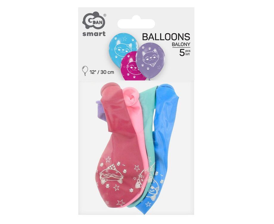 Set baloane latex 30 cm (12") Pisici, 5 baloane - imagine 2