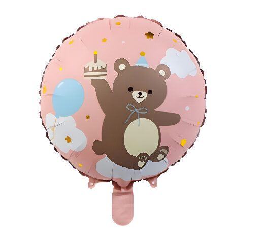Balon din folie Cerc roz cu ursulet/ Aniversare 48 cm (19″)